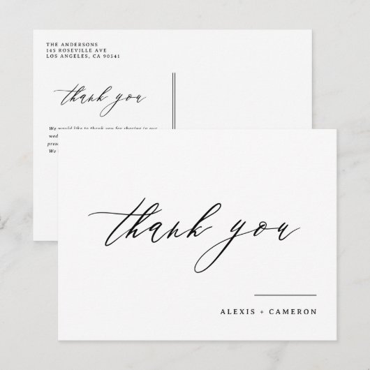 Zwarte handgeschreven kalligrafie Weddenschap Beda Briefkaart (Voorkant / Achterkant)