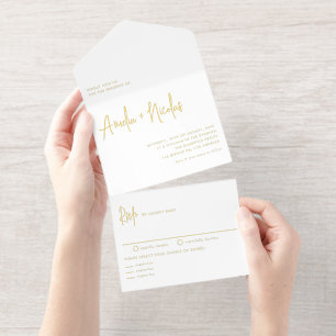 Zwarte Handgeschreven Moderne Typografie Bruiloft All In One Uitnodiging