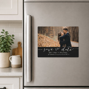 Zwarte handgeschreven save the date magnetische uitnodiging
