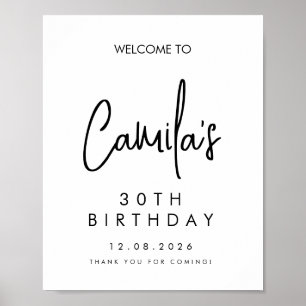 Zwarte Handgeschreven Script 30e Verjaardag Welkom Poster