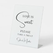 Zwarte handgeschreven scriptweduwschapsdessert-tab reclamebord met voetstuk (Voorkant)