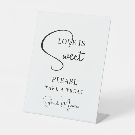 Zwarte handgeschreven scriptweduwschapsdessert-tab reclamebord met voetstuk (Voorkant)