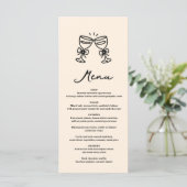 Zwarte Handgetekende Champagne Whimsical Huwelijk Menu (Staand voorkant)