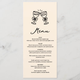 Zwarte Handgetekende Champagne Whimsical Huwelijk Menu
