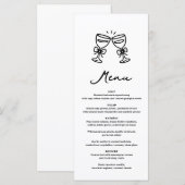 Zwarte Handgetekende Champagne Whimsical Huwelijk Menu (Voorkant / Achterkant)