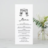 Zwarte Handgetekende Champagne Whimsical Huwelijk Menu (Staand voorkant)