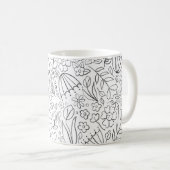 Zwarte handgetekende doodle bloemen mok (Voorkant rechts)