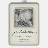Zwarte handschrift Baby 1 kerstfoto Verzilverd Omlijst Ornament (Voorkant)