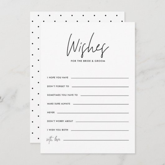 Zwarte handschriftwensen voor de bruid en bruidego informatiekaartje (Voorkant / Achterkant)