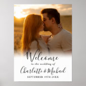 Zwarte handtekening script foto trouw welkom bord poster (Voorkant)