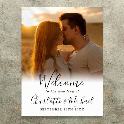 Zwarte handtekening script foto trouw welkom bord poster