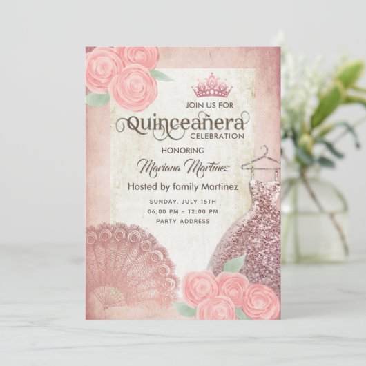 zwarte-handventilator rozen tiara Quince Inv Kaart (Staand voorkant)