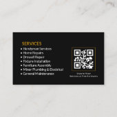 Zwarte Handyman Diensten QR Code Visitekaartje (Achterkant)