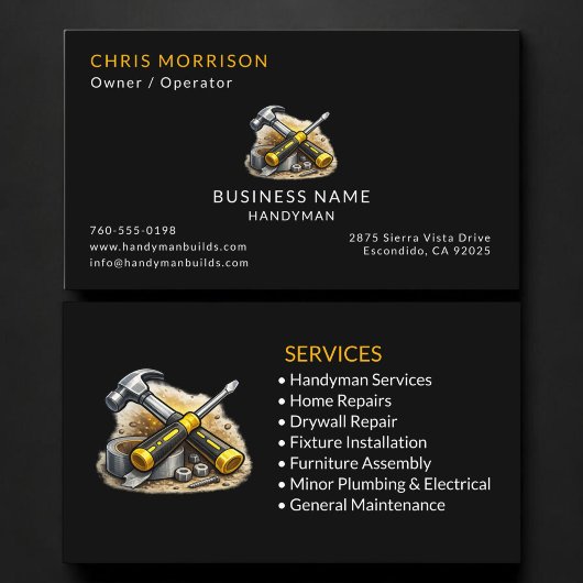 Zwarte Handyman Services Professional Visitekaartje