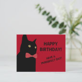 Zwarte Happy Birthday Cat met een Red Bow Stropdas Briefkaart (Staand voorkant)