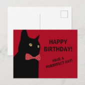 Zwarte Happy Birthday Cat met een Red Bow Stropdas Briefkaart (Voorkant / Achterkant)