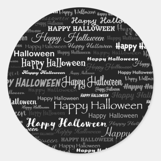 Zwarte Happy Halloween Modern Typografie Ronde Sticker (Voorkant)