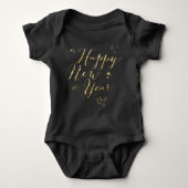 Zwarte Happy New Year Baby Body's Goud Folie Romper (Voorkant)