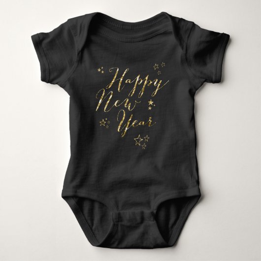 Zwarte Happy New Year Baby Body's Goud Folie Romper (Voorkant)
