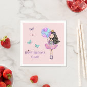 Zwarte haren, bruine ogen, verjaardagsprinses servet (Insitu)