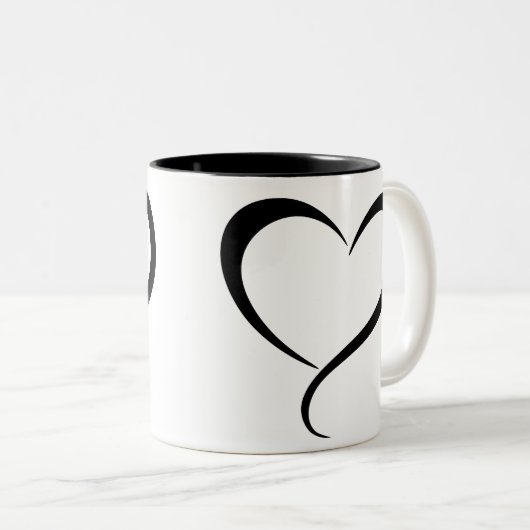 Zwarte-hart clipart illustratie tweekleurige koffiemok (Voorkant rechts)