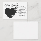 Zwarte hart en vogel na begrafenis bedankkaarten notitiekaartje (Voorkant / Achterkant)