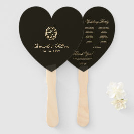 Zwarte Hart Gouden Krans Monogram Huwelijksprogram Handwaaier