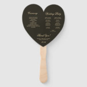 Zwarte Hart Gouden Krans Monogram Huwelijksprogram Handwaaier (Achterkant)
