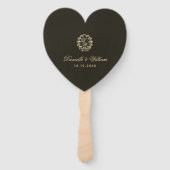 Zwarte Hart Gouden Krans Monogram Huwelijksprogram Handwaaier (Voorkant)