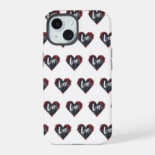 Zwarte Hart Liefdes Slogan iPhone 15 Case (Achterkant)