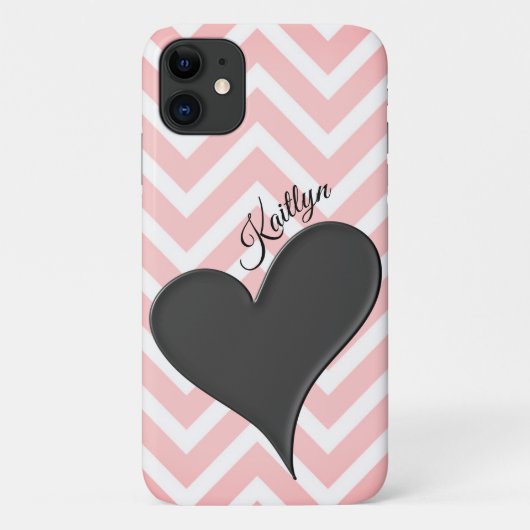 Zwarte hart op roze zigzagstreep telefoonhoes Case-Mate iPhone case (Achterkant)