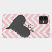 Zwarte hart op roze zigzagstreep telefoonhoes Case-Mate iPhone case (Achterkant (horizontaal))