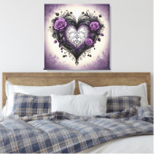  Zwarte Hart & Paarse Rozen in Gotische stijl Canvas Afdruk (Insitu (Slaapkamer))