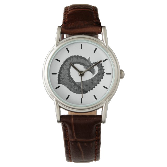 Zwarte hartdraak op wit horloge (Voorkant)
