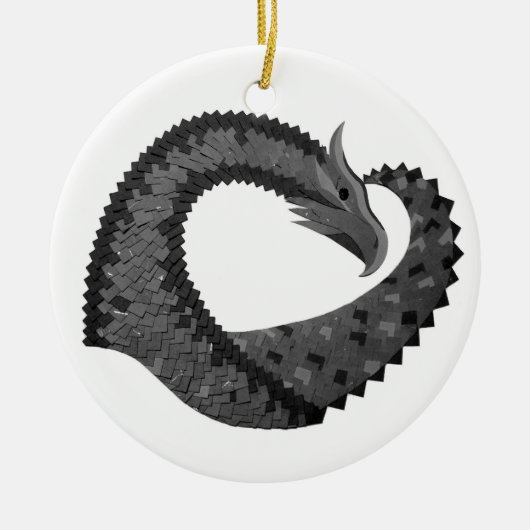 Zwarte hartdraak op wit keramisch ornament (Voorkant)