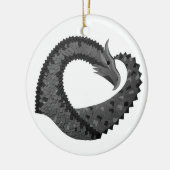 Zwarte hartdraak op wit keramisch ornament (Links)