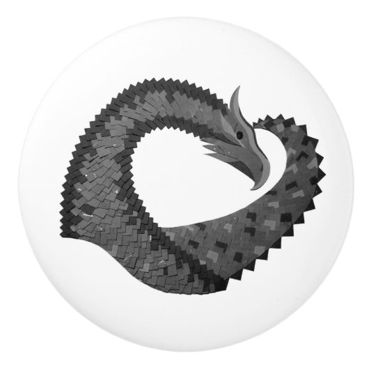 Zwarte hartdraak op wit keramische knop (Voorkant)