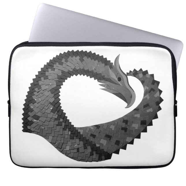 Zwarte hartdraak op wit laptop sleeve (Voorkant)