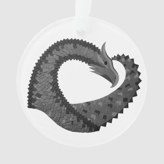 Zwarte hartdraak op wit ornament (voorkant)