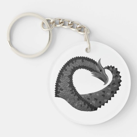 Zwarte hartdraak op wit sleutelhanger (Voorkant)