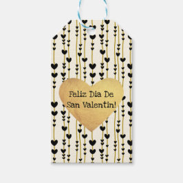 Zwarte harten op gouden snaren cadeaulabel