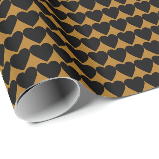 Zwarte harten op matte goud cadeaupapier (Rol Hoek)