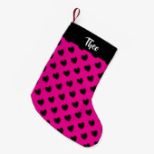 Zwarte harten op roze kleine kerstsok (Voorkant (Hangend))