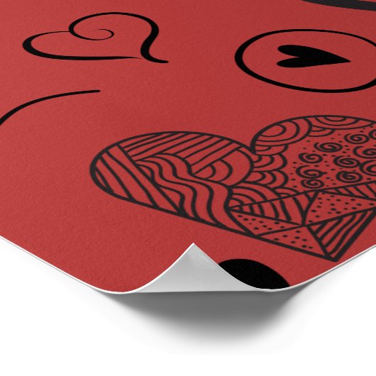 zwarte harten - rode achtergrond poster (Hoek)