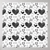 zwarte harten - witte achtergrond poster (Voorkant)