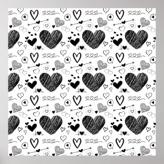zwarte harten - witte achtergrond poster (Voorkant)