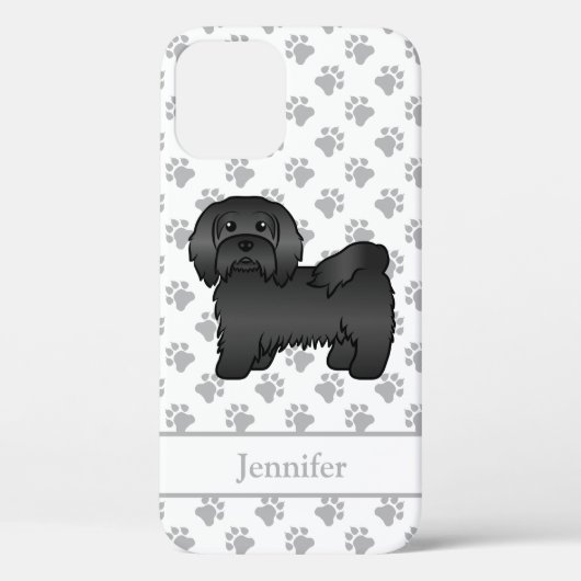 Zwarte Havanese Cartoonhond Illustratie & Naam Case-Mate iPhone Case (Achterkant)