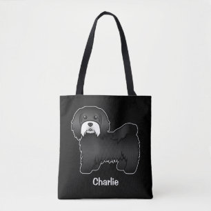 Zwarte Havanese Met Witte Snor En Aangepaste Tekst Tote Bag