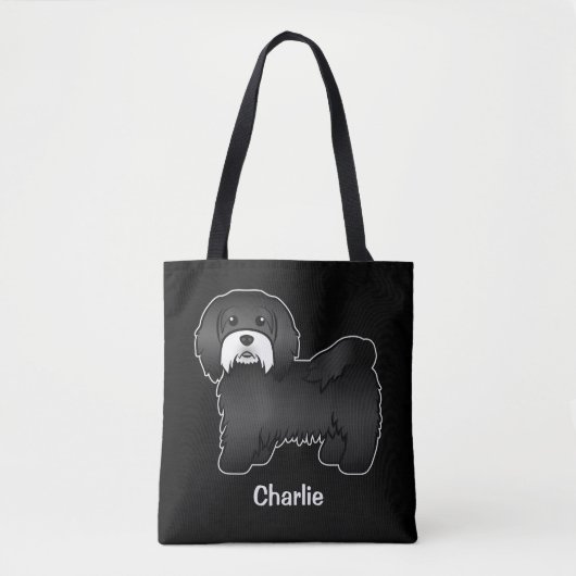 Zwarte Havanese Met Witte Snor En Aangepaste Tekst Tote Bag (Voorkant)