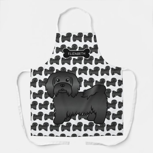 Zwarte Havanese Mooie Cartoon Hond & Aangepaste Na Schort (Voorkant)